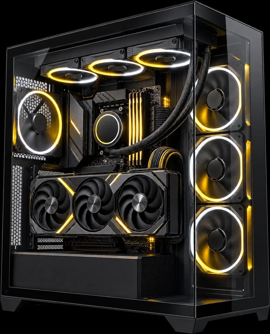 Tour PC gaming vitree, eclairage jaune